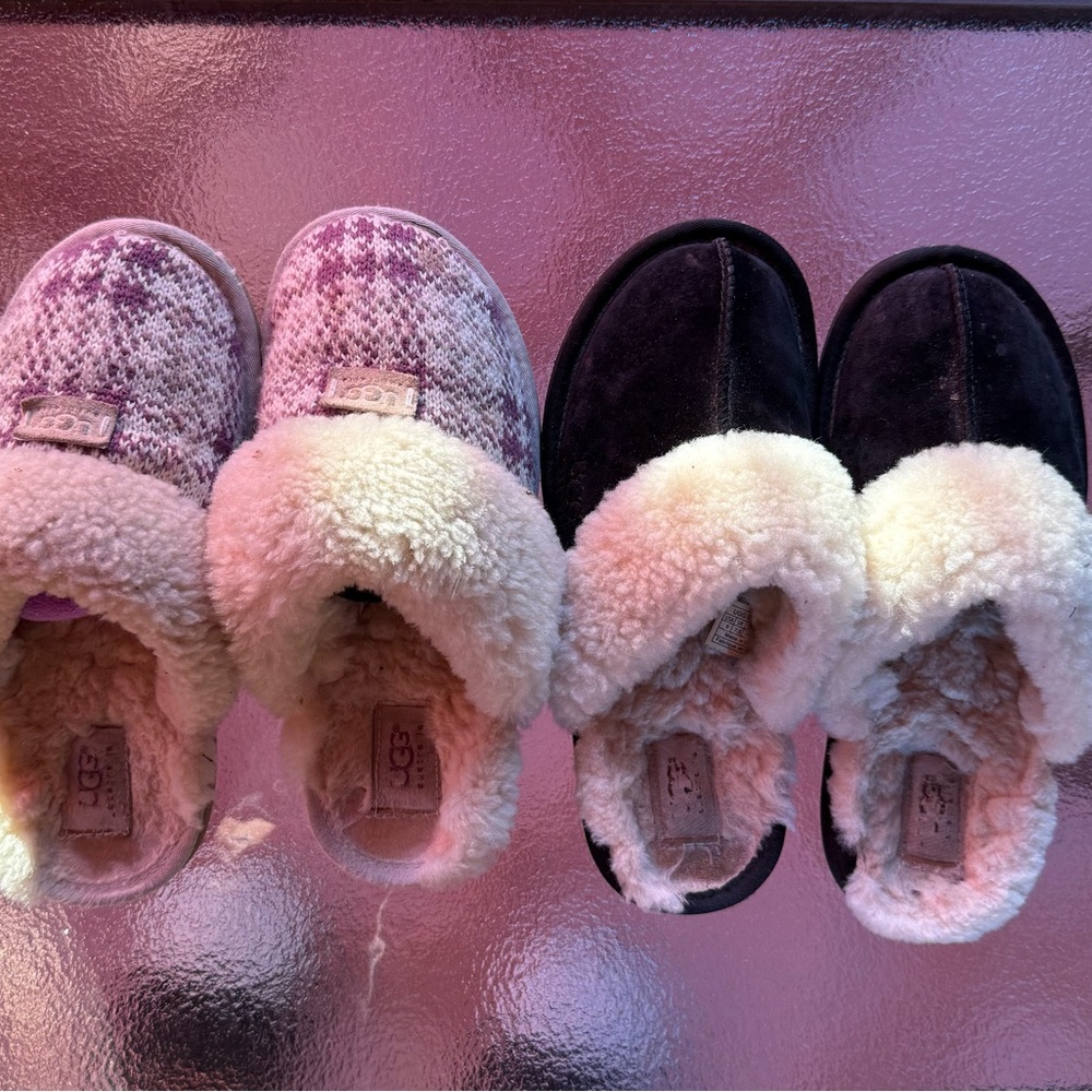 UGG Purple Knit and Black Suede Slippers